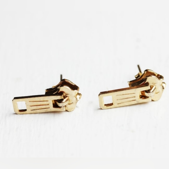 Vintage Gold Tone Zipper Earrings19 - Picture 1 of 3